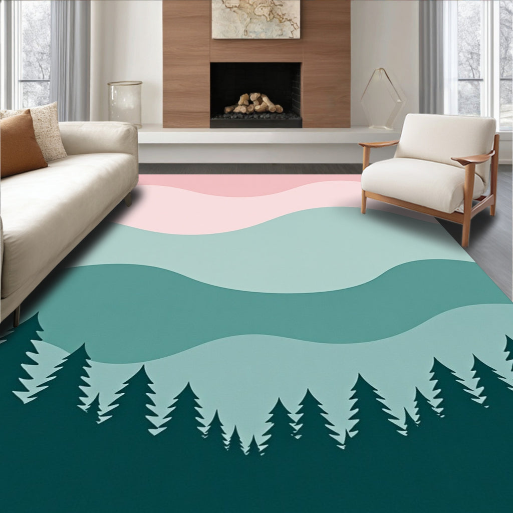Layered Wave Trees Pattern Rug