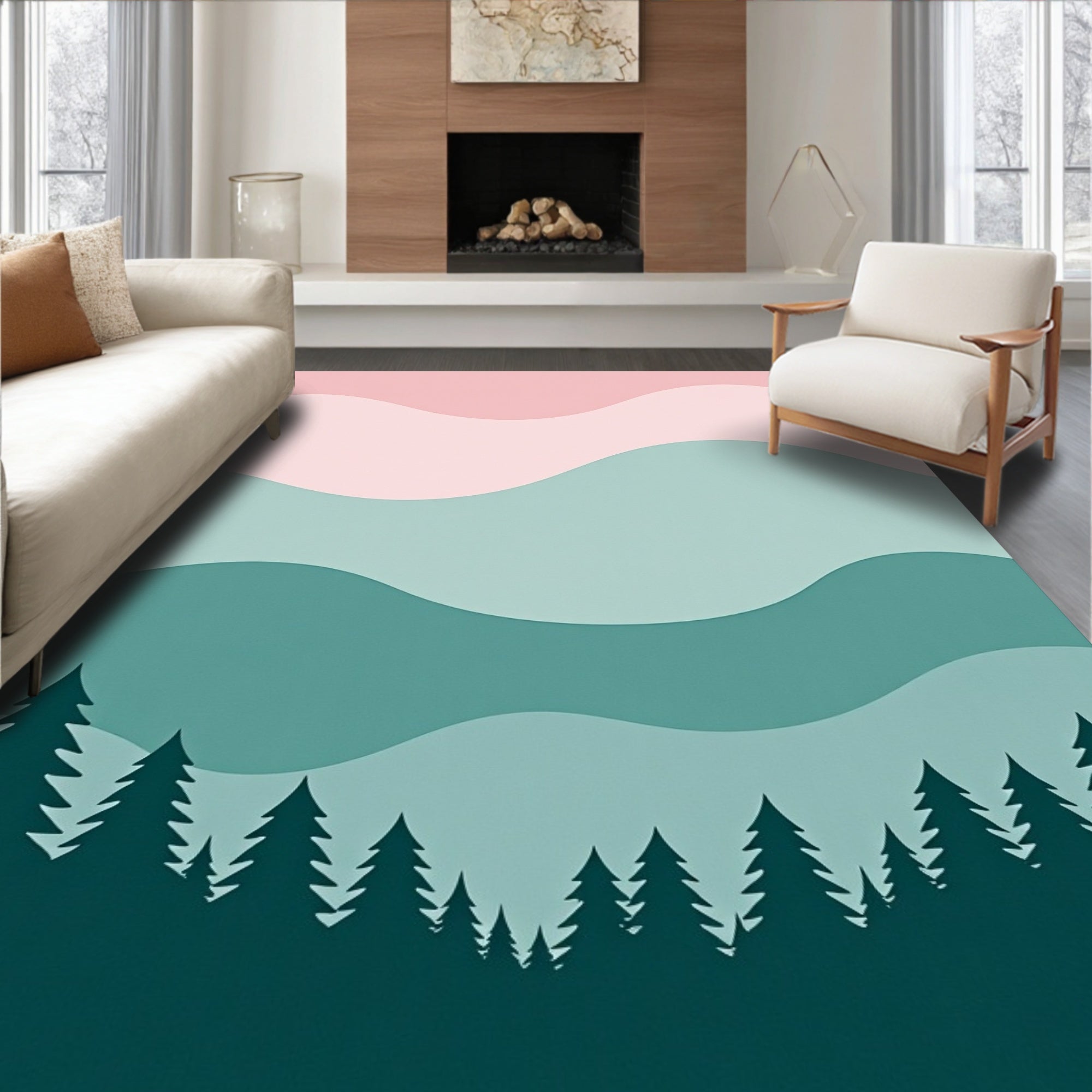Layered Wave Trees Pattern Rug