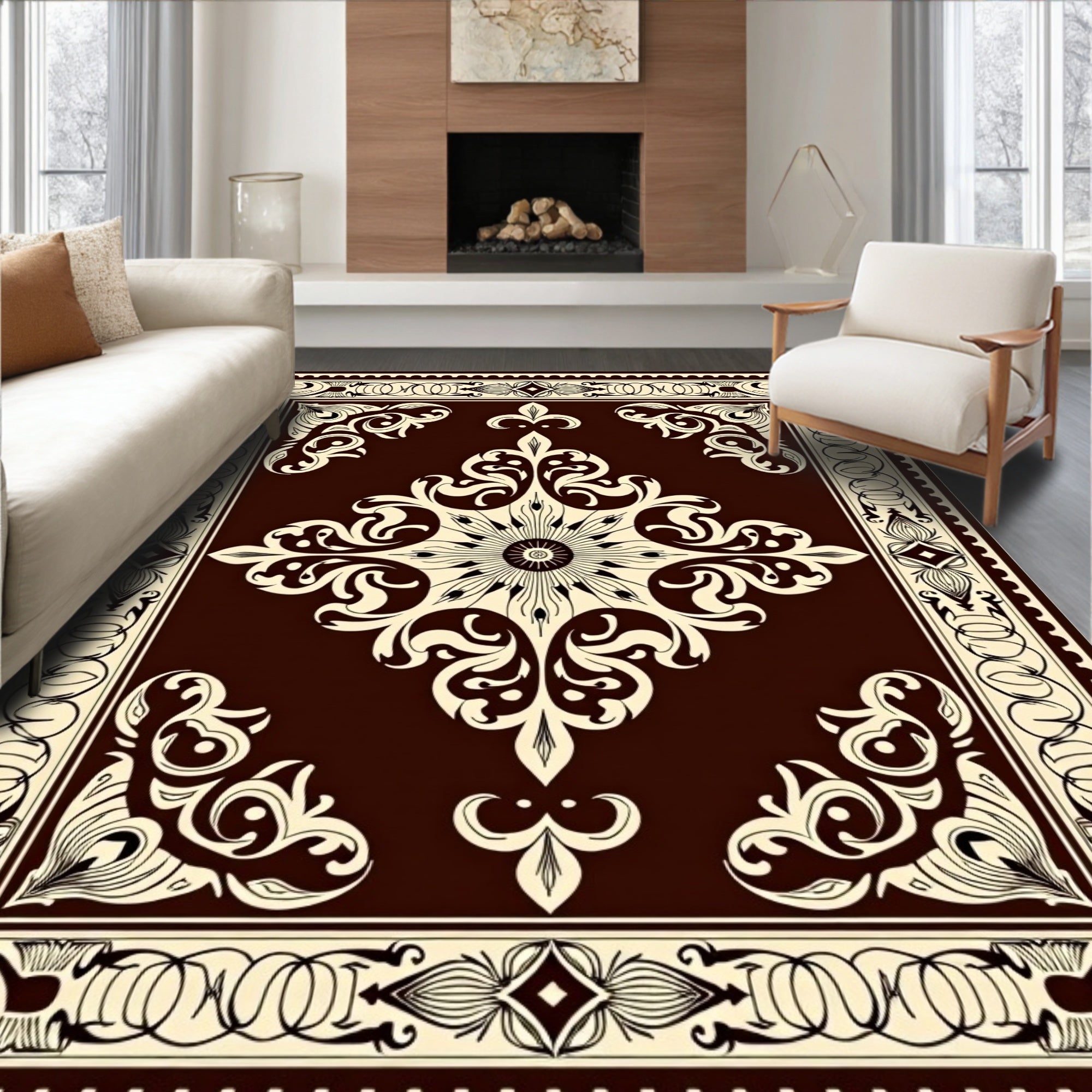 Ornate Floral Scroll Embossed Design Rug