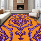 Ornate Damask Patterned Purple Orange Rug