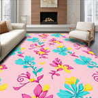 Vibrant Pink Turquoise Floral Pattern Rug