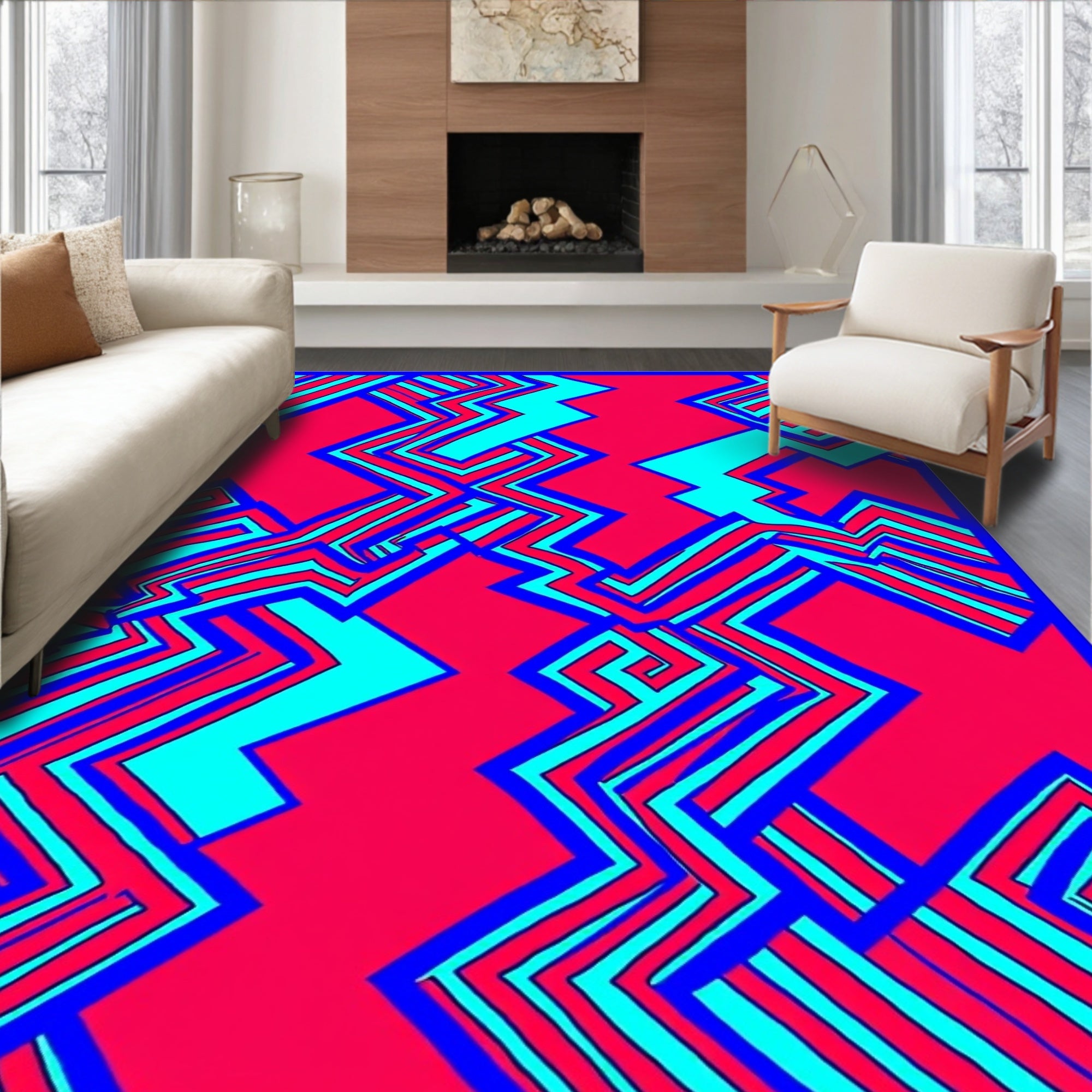 Bold Geometric Zigzag Pattern Rug