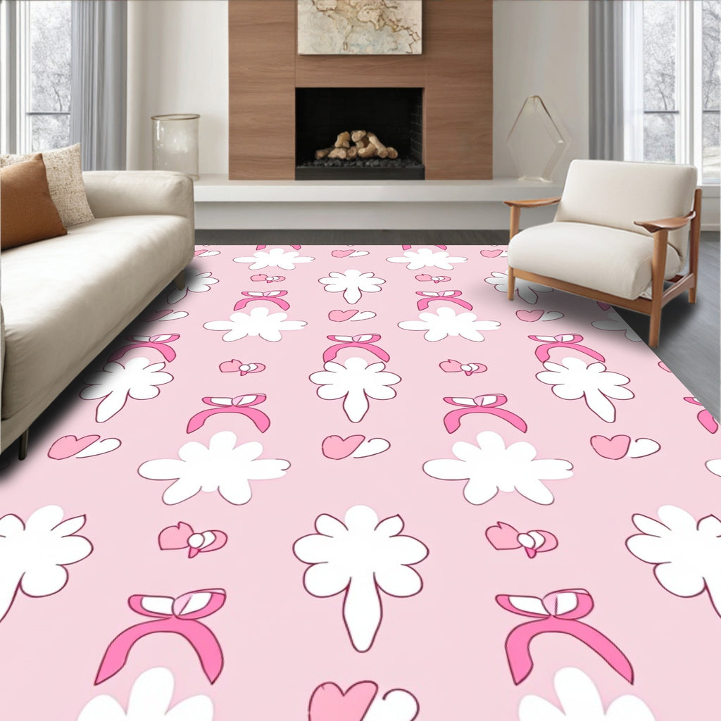Cute Pink Heart Bow Pattern Rug