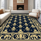 Ornate Golden Scrollwork Damask Design Rug
