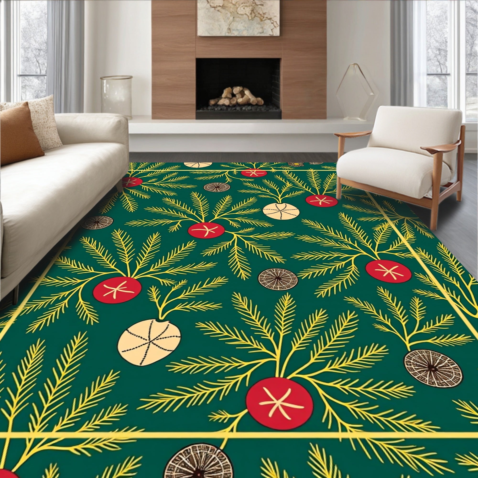 Botanical Branch With Ornaments Pattern Rug