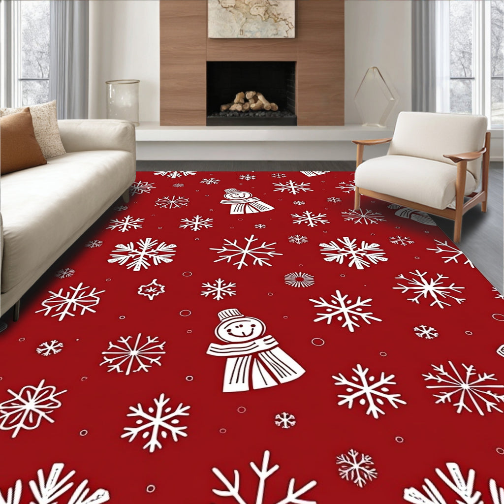 Cute Snowman Snowflake Pattern Design Rug