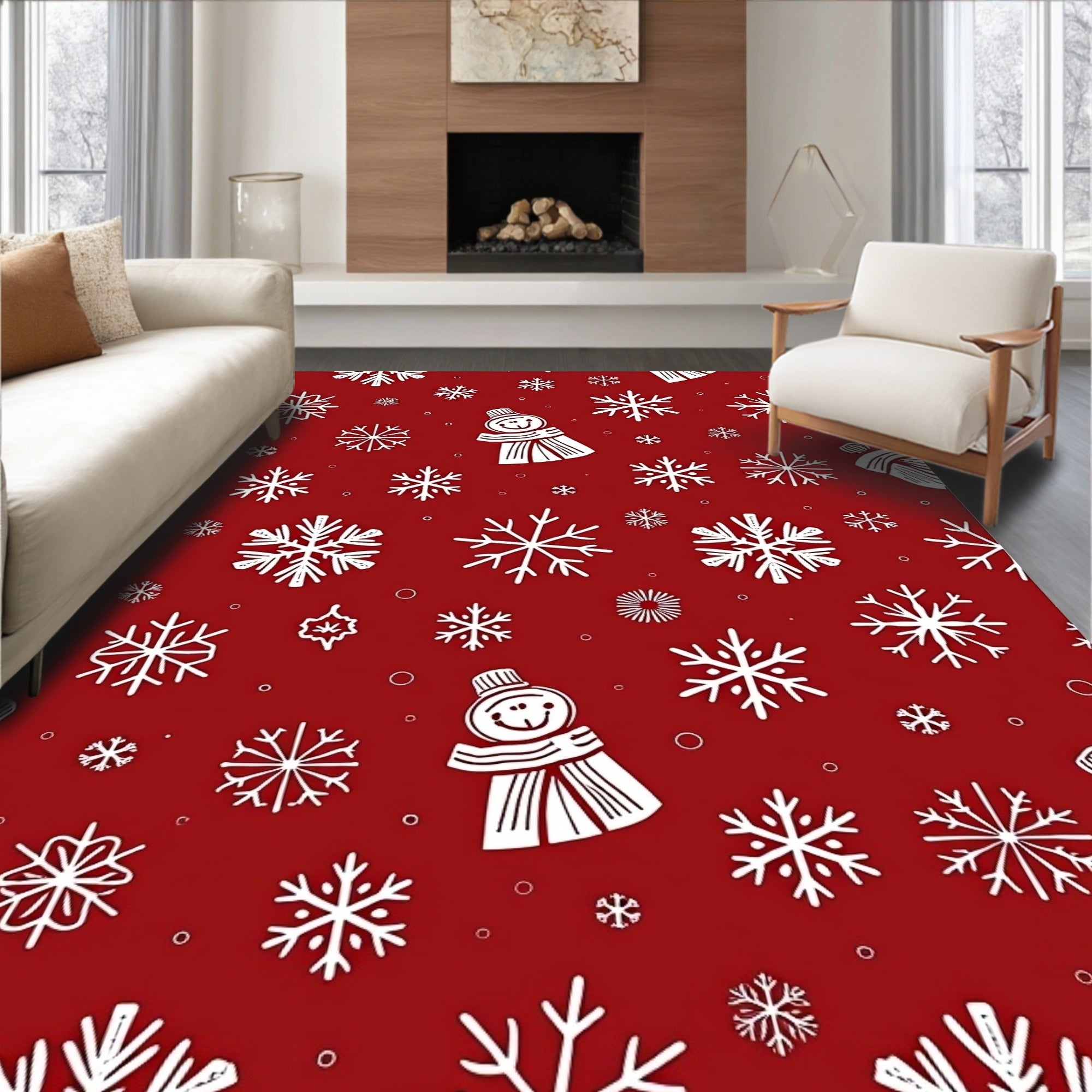 Cute Snowman Snowflake Pattern Design Rug