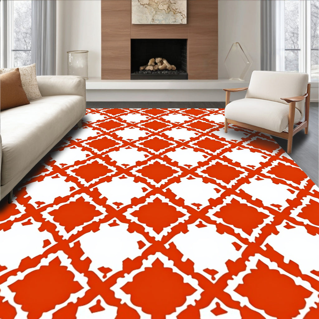 Geometric Lattice Orange Pattern Rug