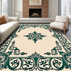 Elegant Emerald Green Floral Scroll Rug
