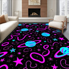 Neon Pink Blue Cosmic Planet Stars Rug
