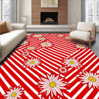 Red White Stripe Daisy Pattern Rug