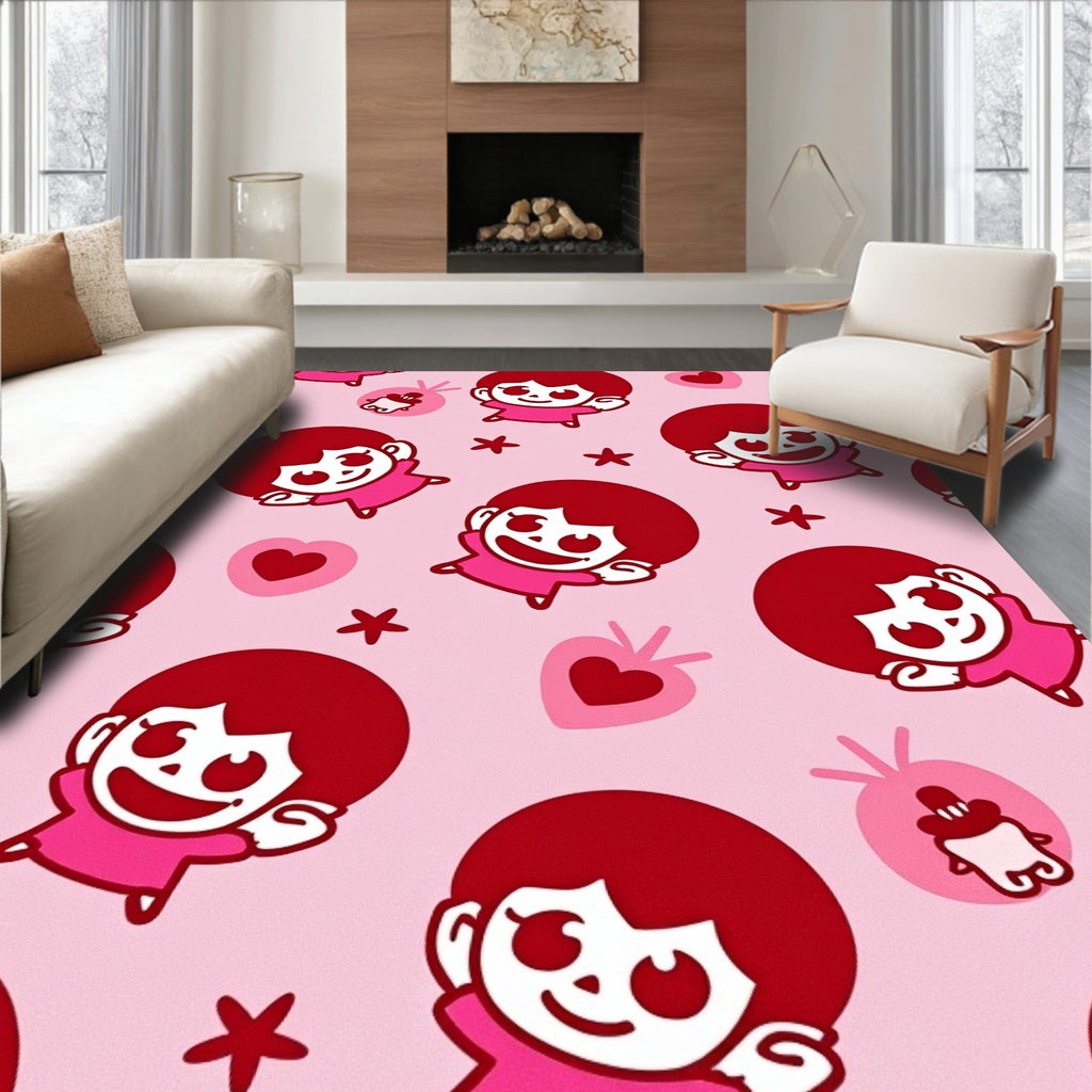 Playful Characters Hearts Pattern Rug
