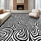 Abstract Black White Organic Swirls Rug