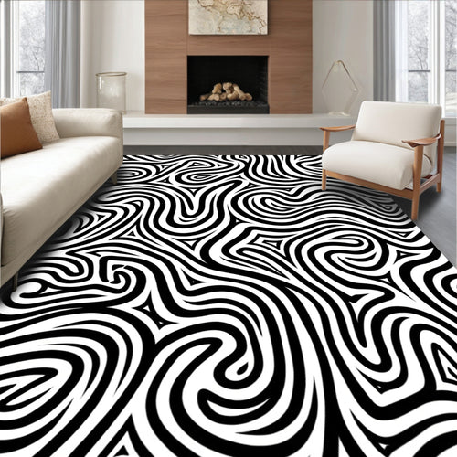 Abstract Black White Organic Swirls Rug