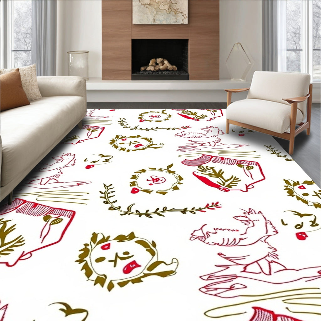 Whimsical red and gold foliage creatures Rug