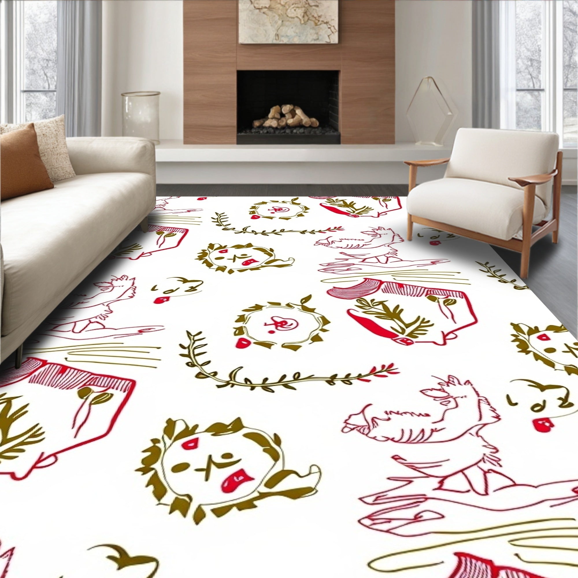 Whimsical red and gold foliage creatures Rug