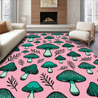 Whimsical Teal Mushroom Forest Rug