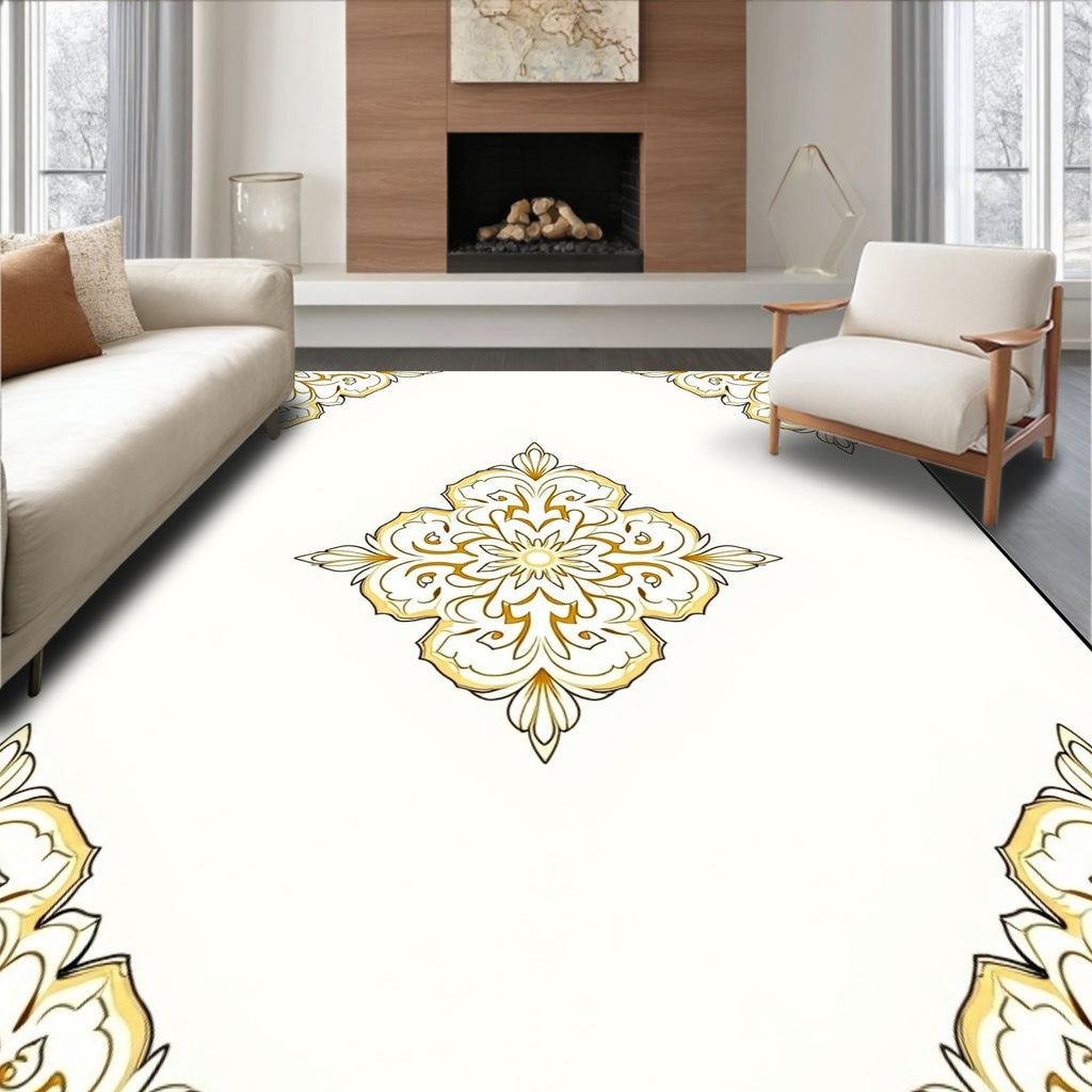 Ornate Golden Floral Medallion Rug