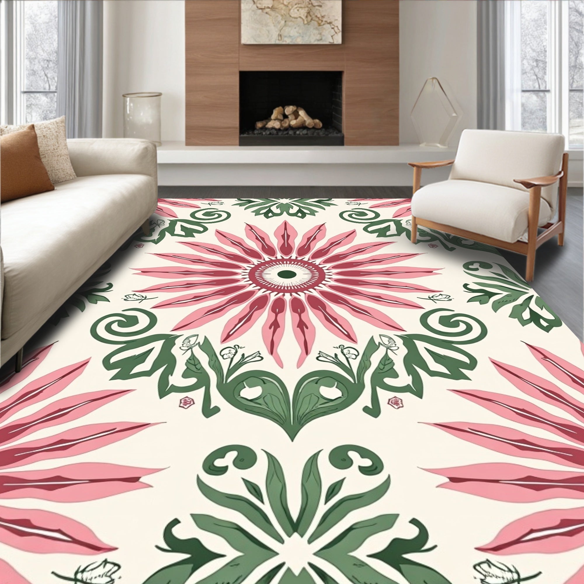 Pink Daisy Floral Pattern Rug