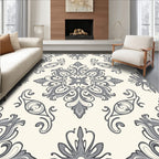 Ornate Grey Floral Damask Pattern Rug