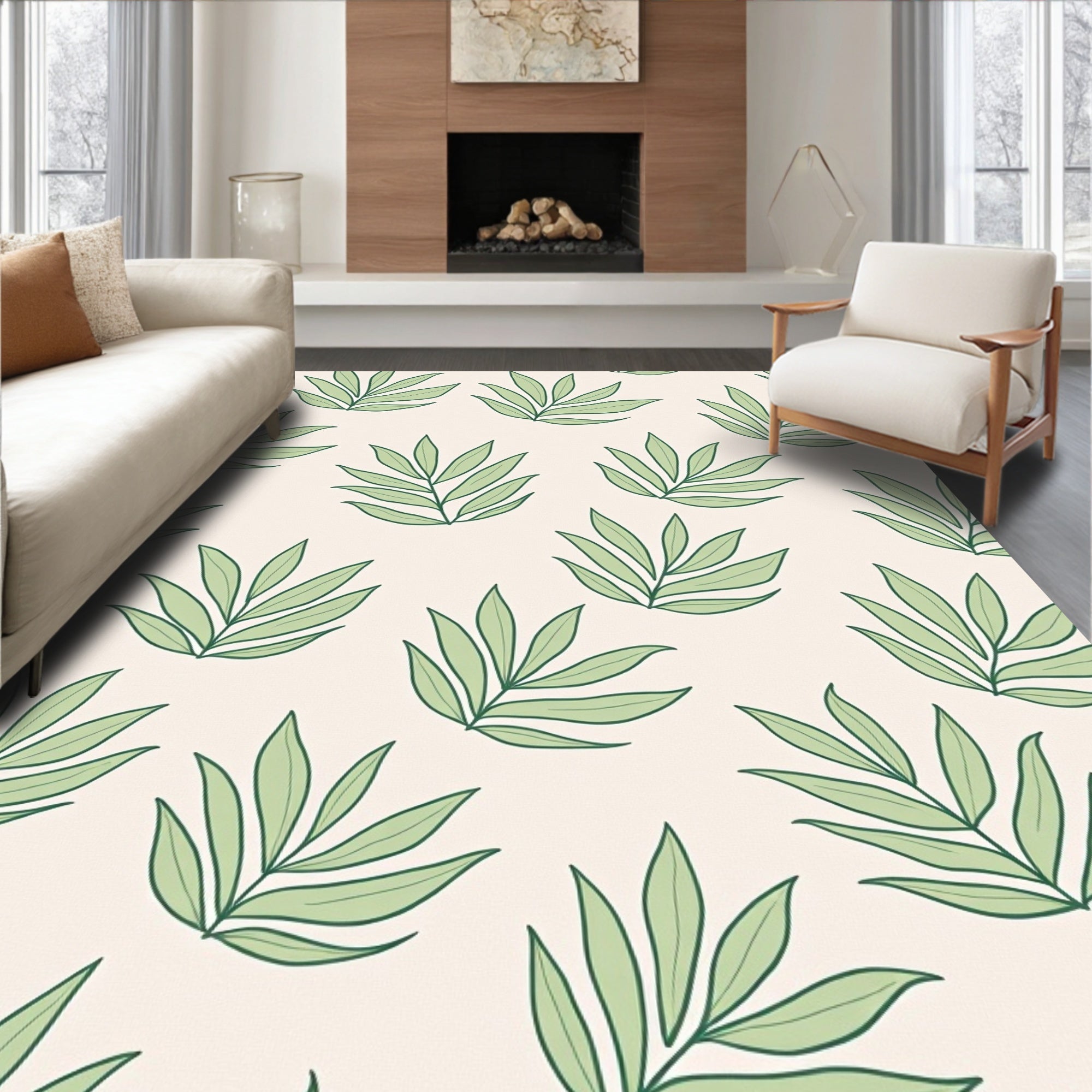 Pastel Green Leafy Branch Foliage Rug