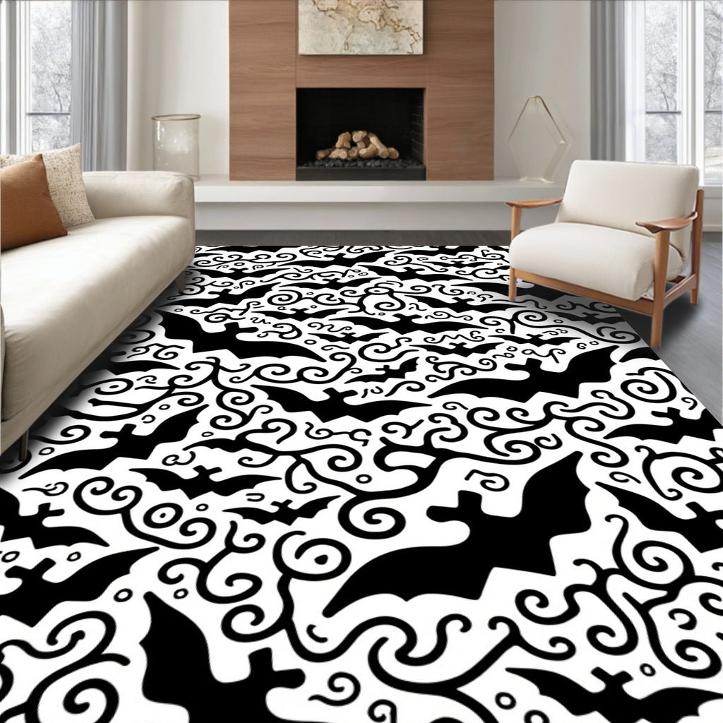 Spooky Bats And Swirls Pattern Rug