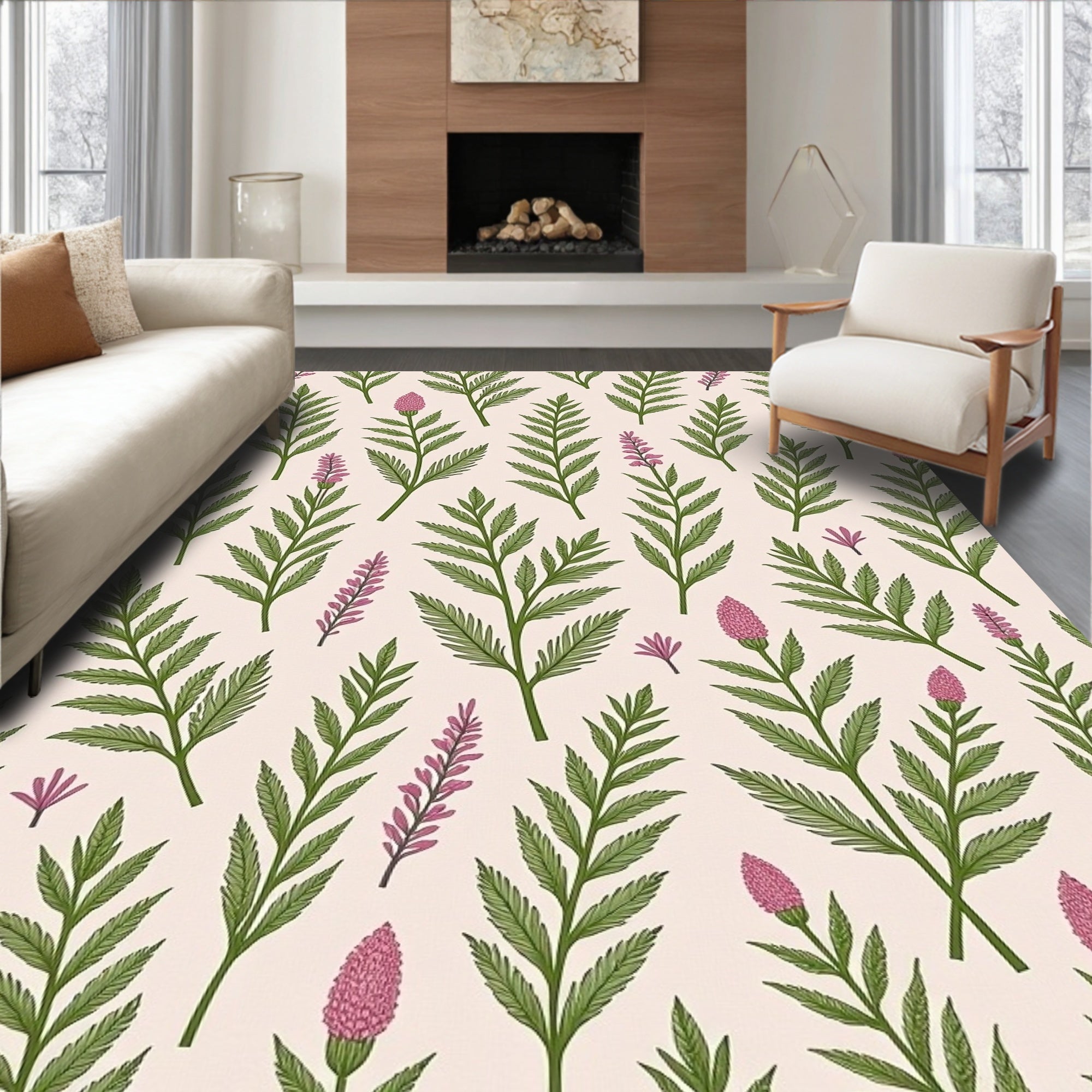 Delicate Botanical Floral Pattern Design Rug