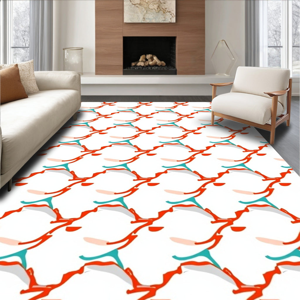 Dynamic Red Teal Wave Pattern Rug