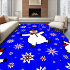 Joyful Snowman Winter Snowflakes Red Rug