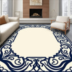 Classic Ornate Navy Scrollwork Border Rug