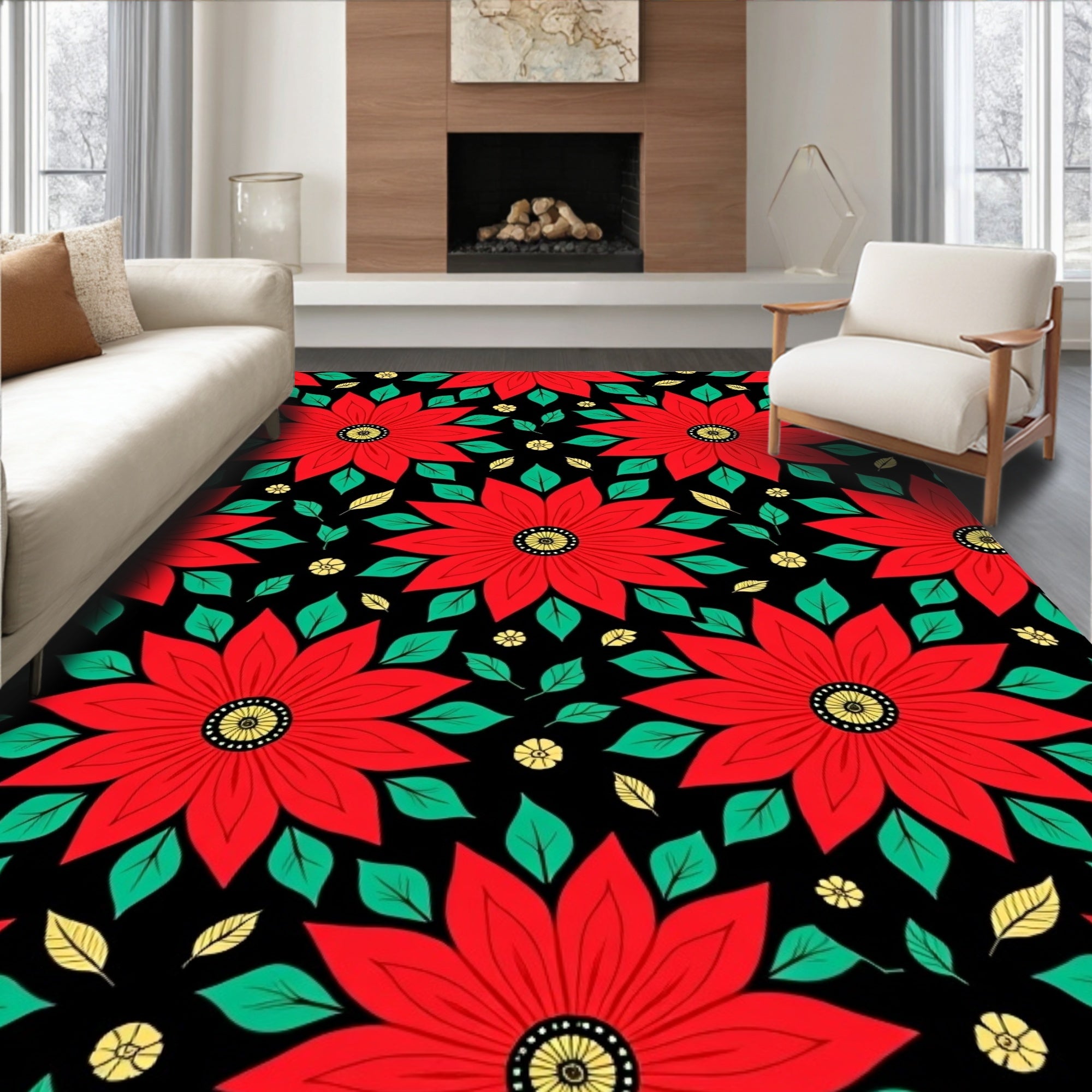 Bold Red Floral Starburst Garden Rug