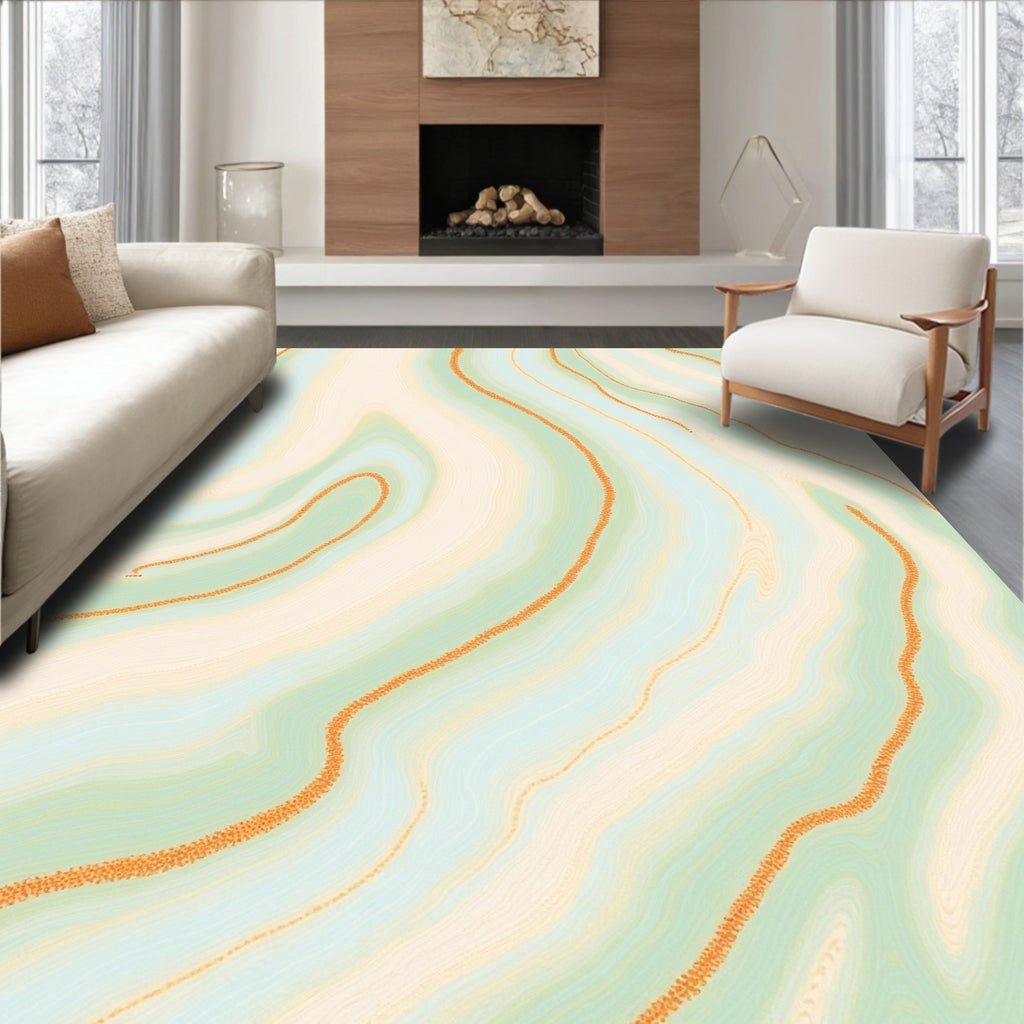 Wavy Mint Peach Marbled Lines Rug