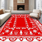 Bold Red Folkloric Figurative Elements Rug