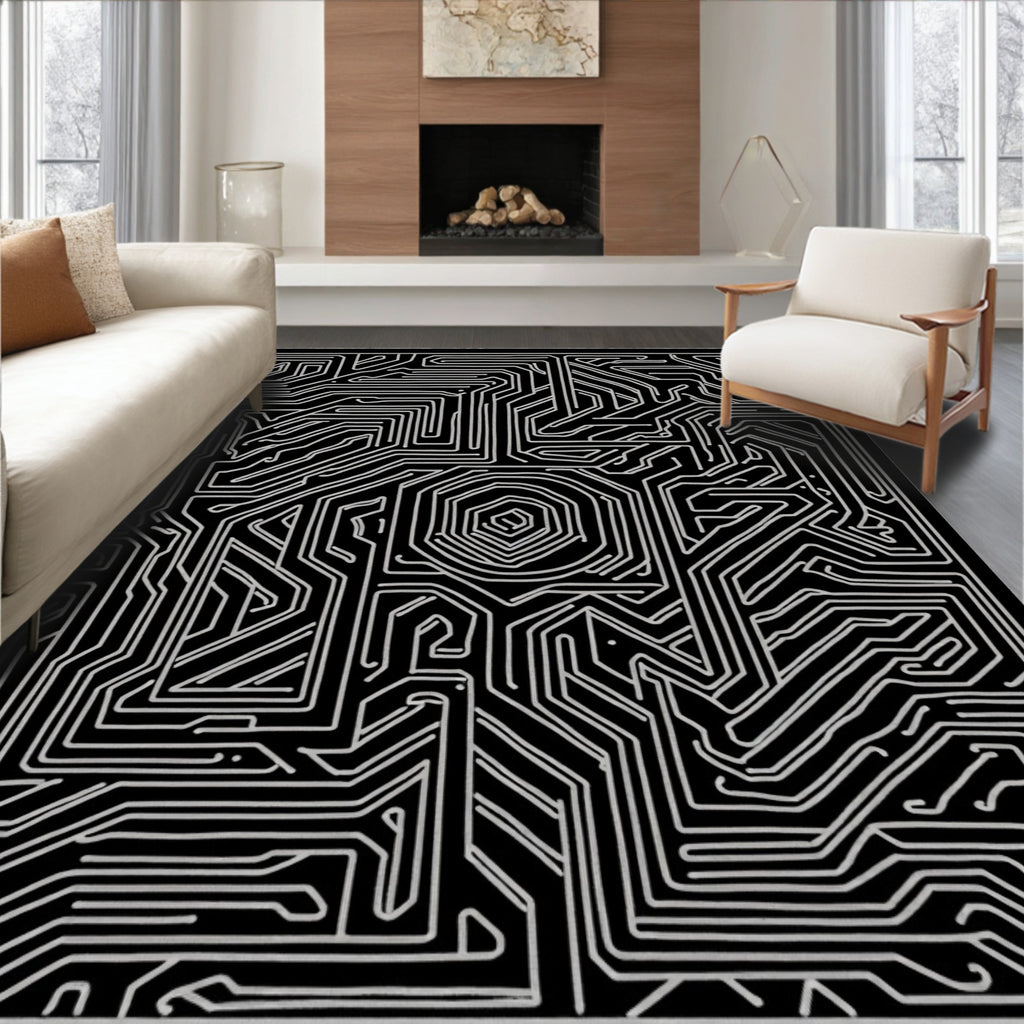 Circuit Board Pattern Geometric Rug