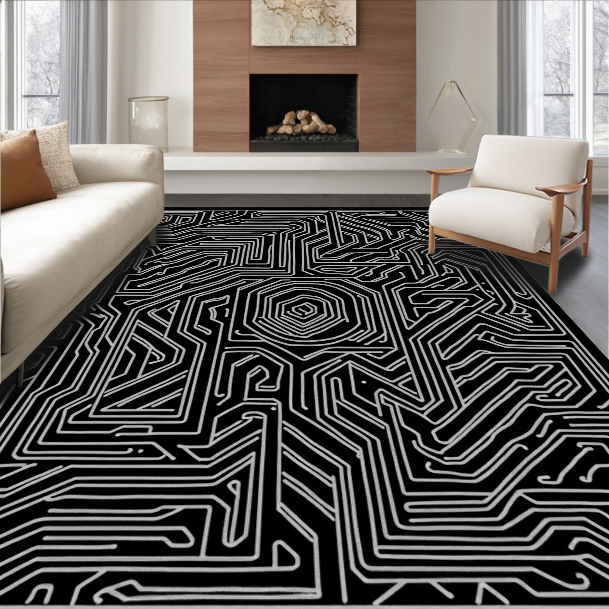 Circuit Board Pattern Geometric Rug