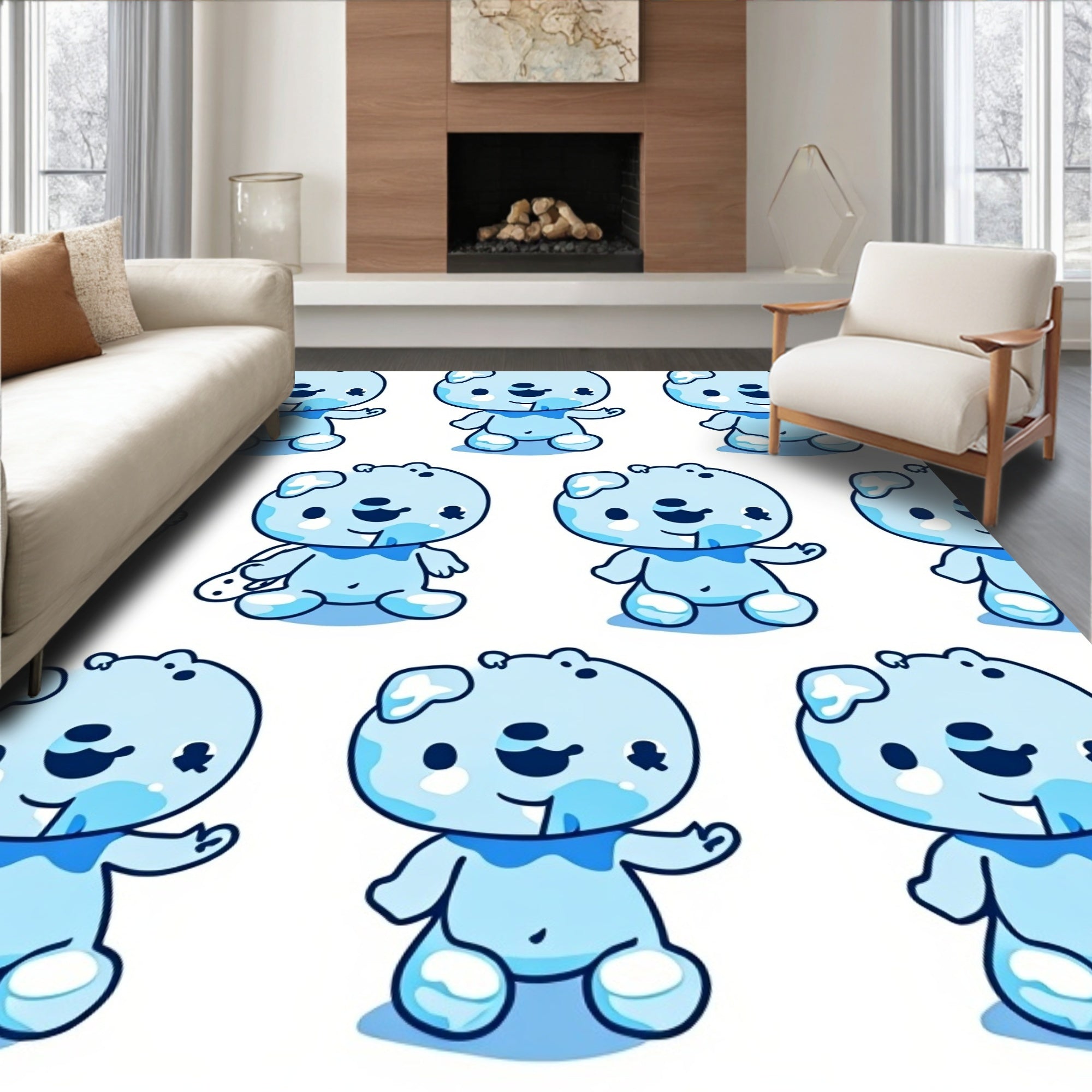 Cute Blue Bear Pattern Surface Rug