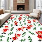 Red Elf Green Leaf Whimsical Playful Rug