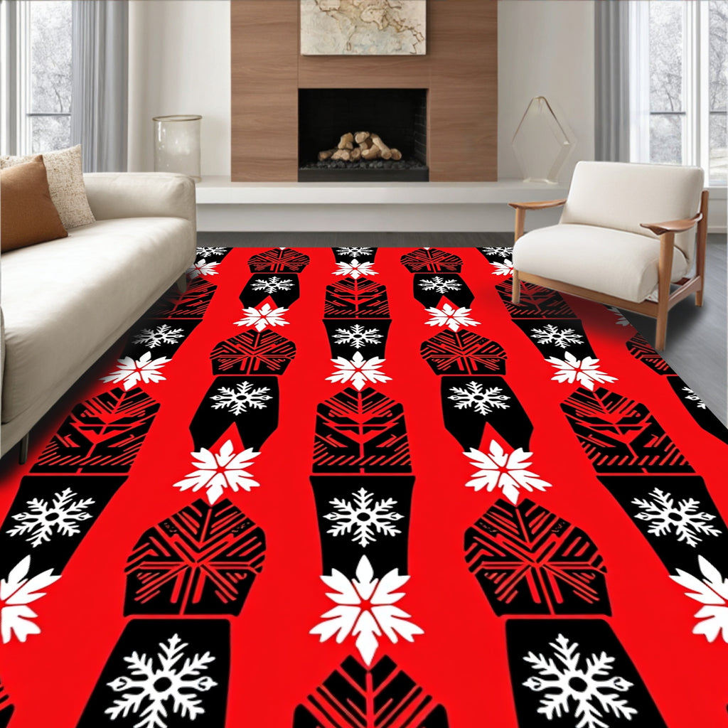 Folk Art Snowflake Red Design Rug