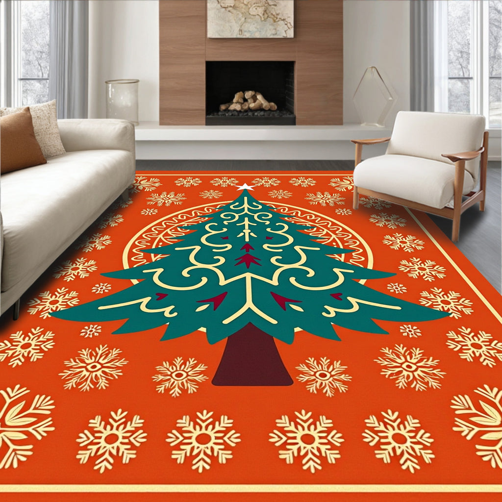 Festive Tree Snowflake Pattern Rug