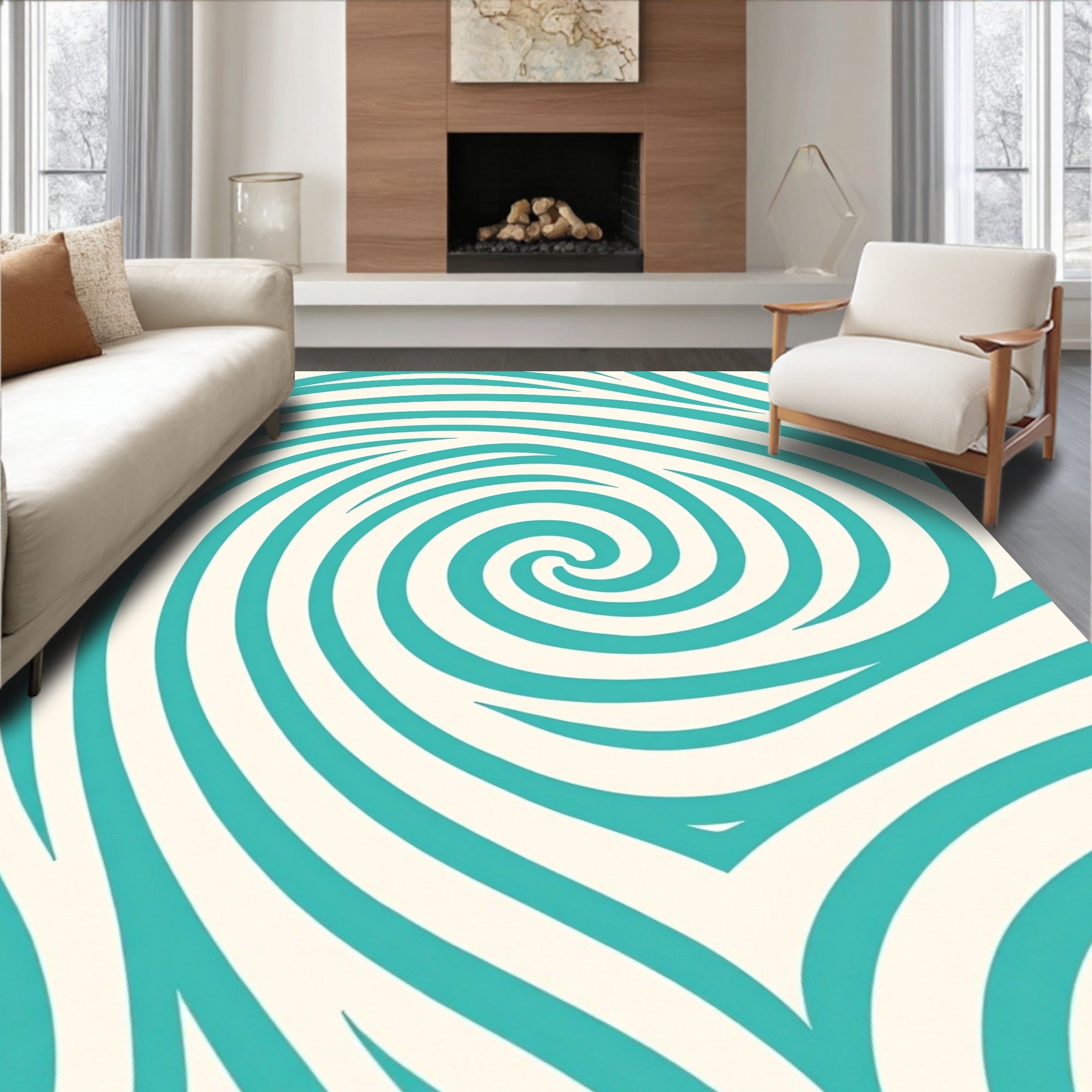 Teal Swirl Retro Pattern Rug