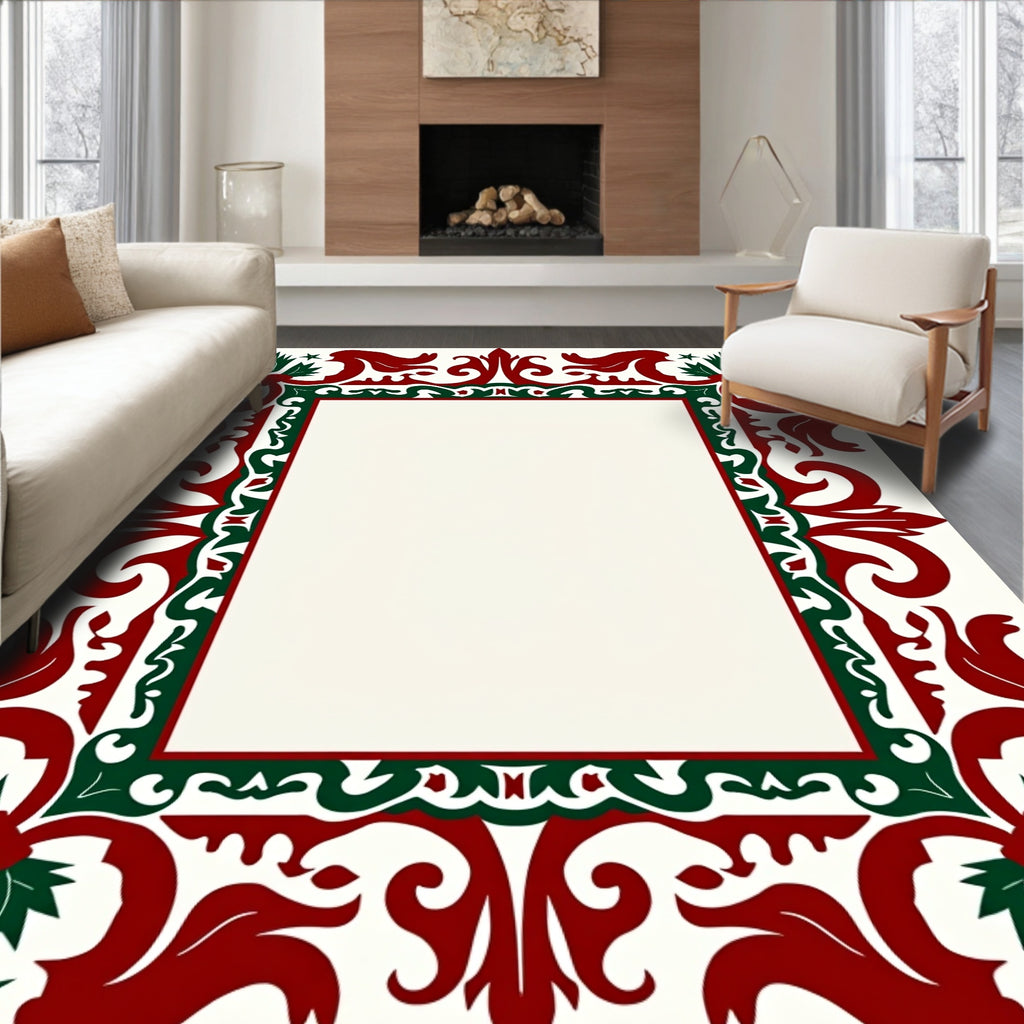 Elegant Red Green Floral Ornament Rug
