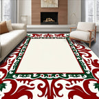 Elegant Red Green Floral Ornament Rug