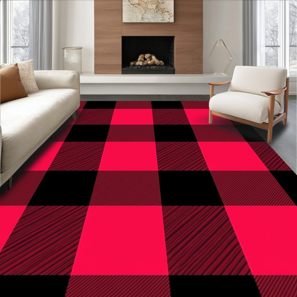 Bold Red and Black Buffalo Check Rug