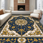 Golden Navy Floral Medallion Design Rug