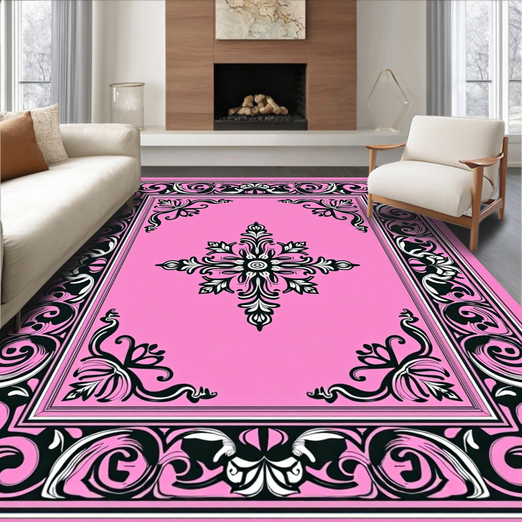 Pink Floral Baroque Classic Pattern Rug