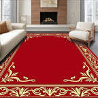 Ornate Golden Floral Red Border Rug