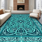 Intricate Teal Swirl Pattern Rug