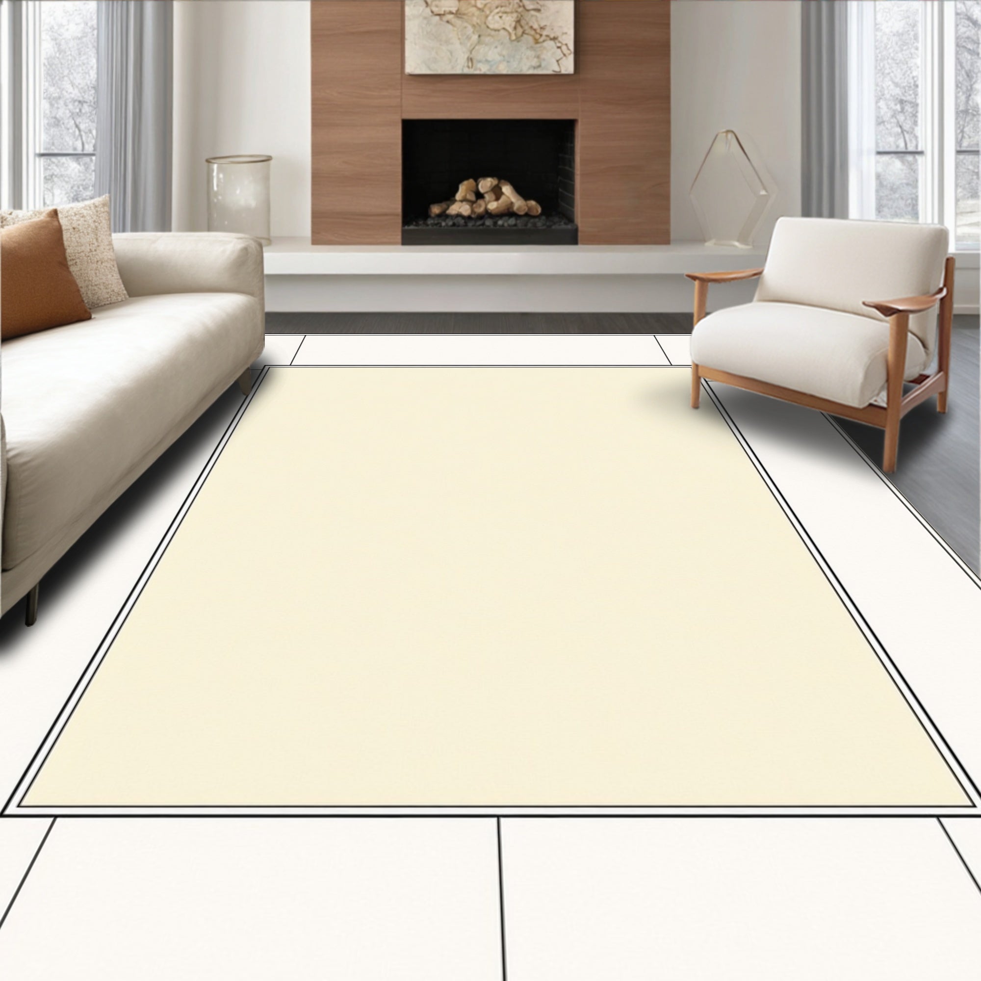 Simple Cream and White Geometric Rug