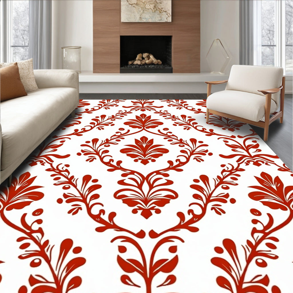 Classic Red Floral Damask Pattern Rug