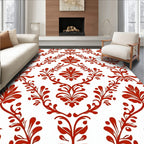 Classic Red Floral Damask Pattern Rug